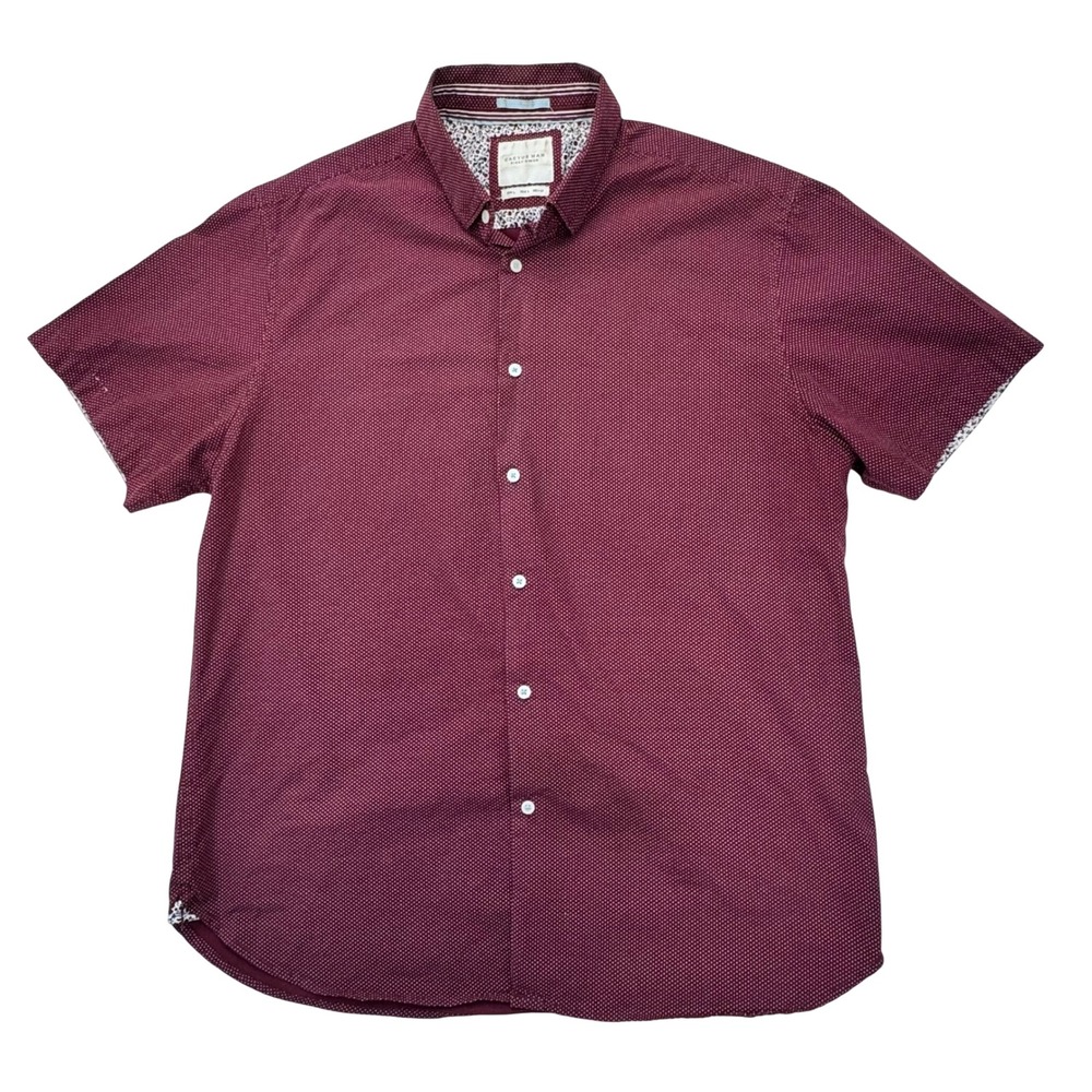 Cactus Man Ricky Singh Boys Large Burgundy Polka Dot Short Sleeve Button Down